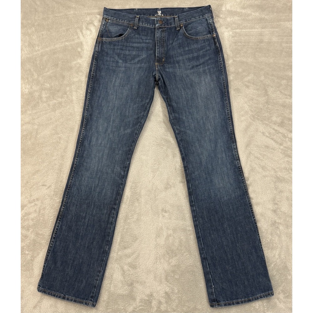 Wrangler Jeans Mens 37x37 Retro Slim Bootcut Blue Mid Rise Western Rodeo Cowboy